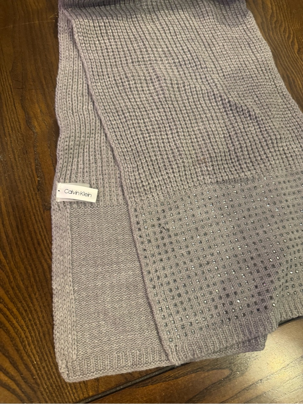 Calvin Klein Gray Embellished Rhinestone Knit Scarf